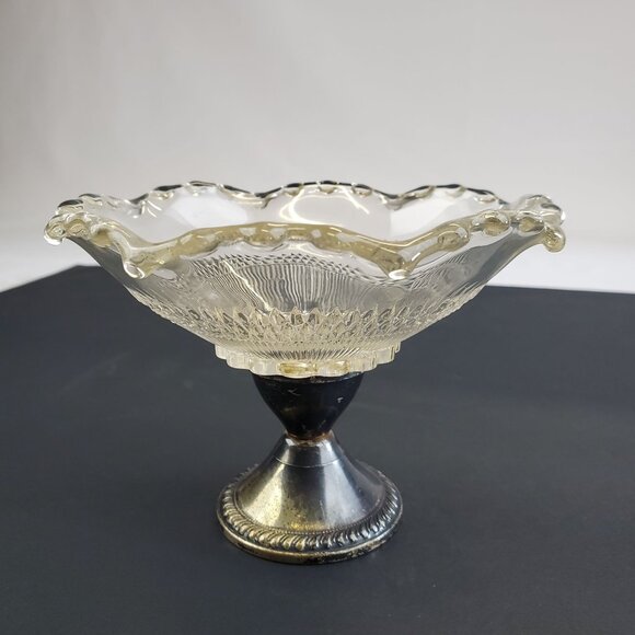 Vintage Duchin Creation Weighted Pedestal Base Glass Candy Dish Sterling Silver - Picture 1 of 6